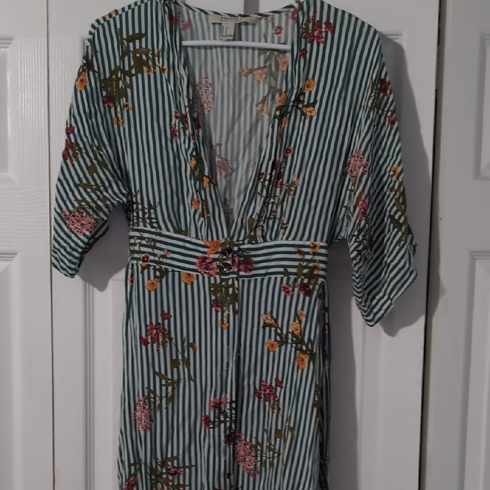 Floral Striped V-Neck Dress